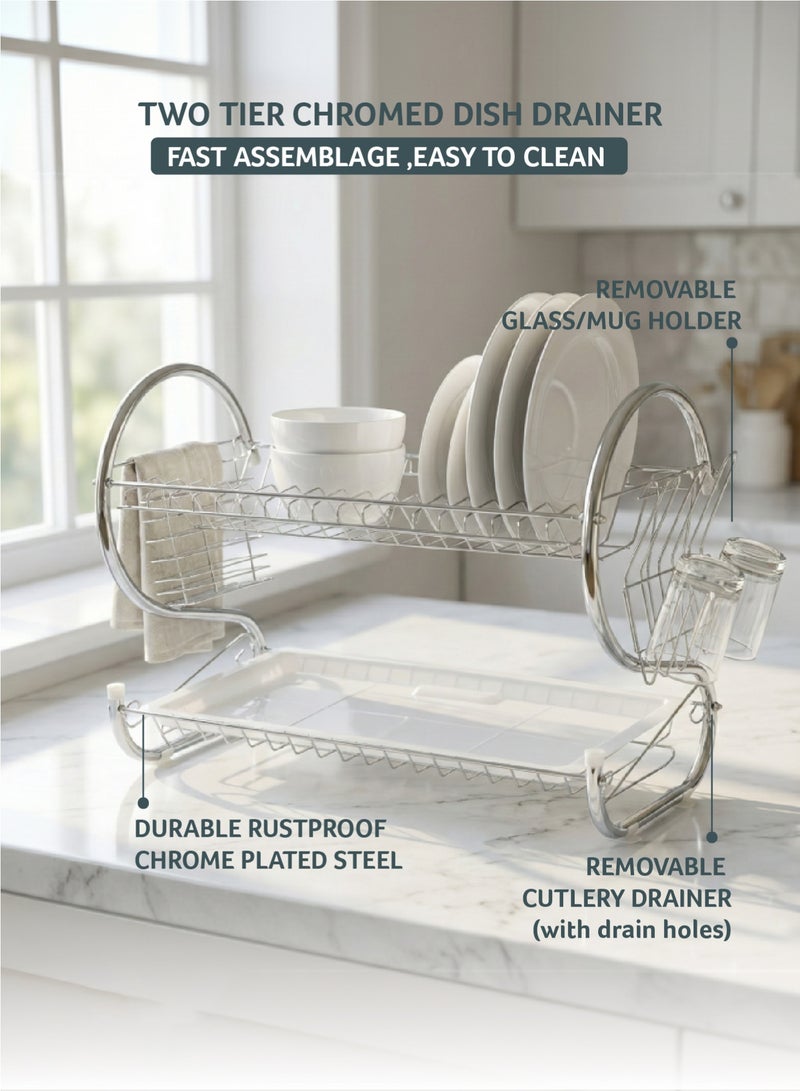 REST Rustproof Stainless Steel 2 Tier Dish Drying Rack, Dish Rack with Stable Footpad, Utensil & Cup Holders, Automatic Drainage Drainboard Large Capacity for Small Kitchen Silver - Image 5